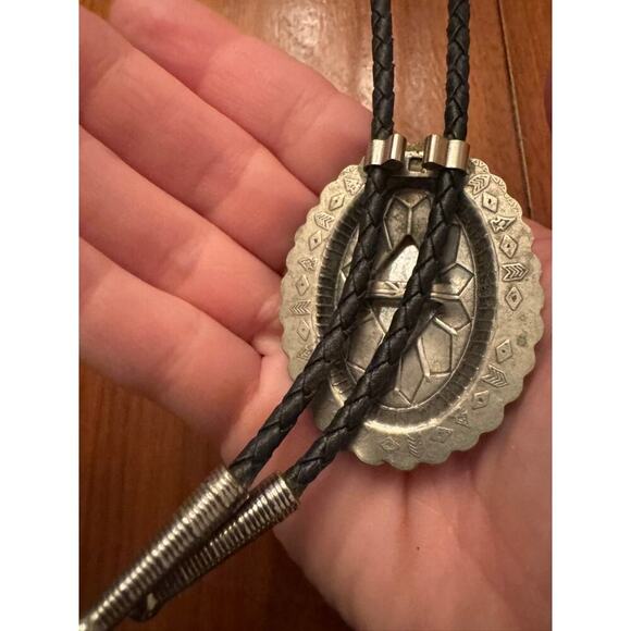 Men’s‎ Vintage Oval Clear Stone Bolo Tie Western Cowboy Southwest - Picture 6 of 8